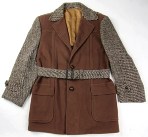 Abrigo Chaqueta De Colección Años 40 50 Ricky Ocio Cinturón Hollywood Panel Mancha Tweed Años 50 - Imagen 1 de 16