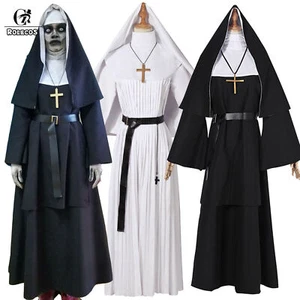Costume The Nun Valak The Conjuring 2 Halloween Cosplay Vestito Fantasia Nero Bianco - Foto 1 di 9