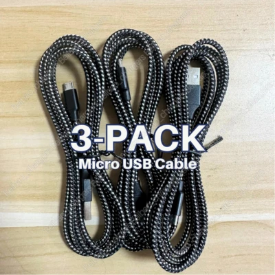3 件装编织微型 USB 快速充电器电缆 数据同步线 批量 适用于 LG HTC Android — 第 1/4 张图片