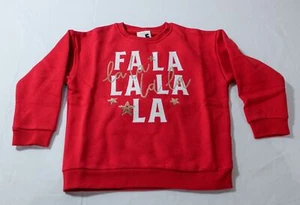 Cotton:On Girl's Nyla Xmas Fa La La Pullover Sweater LB3 Varsity Red Size 5 - Picture 1 of 3
