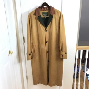 Mens Orvis Signature Long Trench Overcoat Rancher Leather Collar Sz L See Photos - Picture 1 of 12