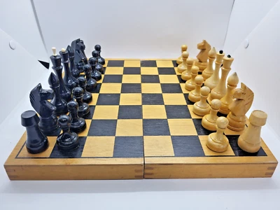 Vintage wooden chess USSR with board 30 cm full set rare soviet board games - Image 1 of 4