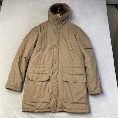 Sears Leisure Men's Tan Parka Faux Fur Lined Hood Winter Coat Tall M 38-40 - Image 1 of 4