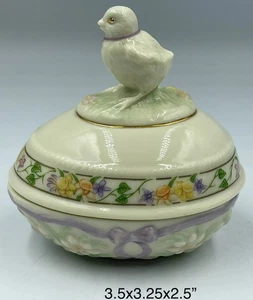 Lenox Porzellan Osterei Form Schmuckschatulle Huhn Griff Blumen Frühlingsdeko - Bild 1 von 7