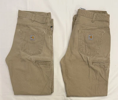 x2 Carhartt FR Carpenter Jeans Men's 32x34 Khaki Pants NFPA 2112 FRB159-GKH #1 - Image 1 of 4