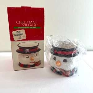 Candelabro votivo muñeco de nieve pueblo de Navidad vintage loza caja original - Imagen 1 de 4