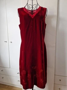 Laura Ashley 14 Vintage 80's Velvet Deep Red Dress Embroidered V Neck Sleevless - Picture 1 of 11
