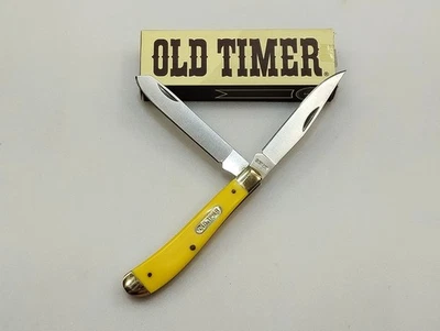 Schrade 94OTY Old Timer Gunstock Trapper Knife with Yellow Delrin Handles - Image 1 of 4