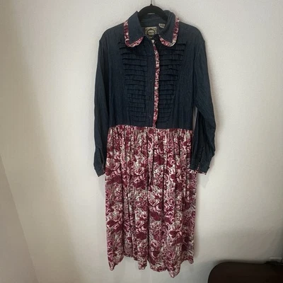 Maxi Vestido Floral Denim Western Vintage Runaway Bay Prairie Country Vaquera Retro M Foto 1 de 4