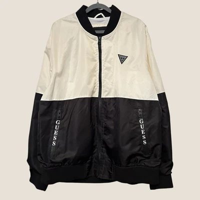 Guess Los Angeles Bomber Jacket Men's XXL Black White Full Zip Casual Streetwear - Image 1 of 4