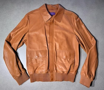 Chaqueta Abrigo Ralph Lauren Etiqueta Púrpura Piel de Becerro Marrón $6k Talla L Foto 1 de 4