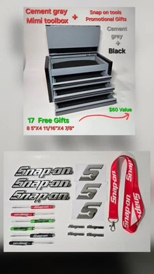 CEMENT GRAY Mini Tool Box Top Chest 3 Drawers+18 Snap on Tools Promo Gifts logos - Image 1 of 4