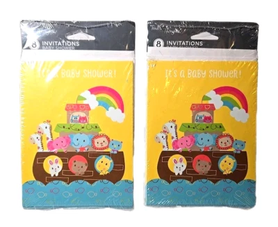 New Sealed Noah's Ark Baby Shower Invitations With Envelopes Set Of 2  Animals - Image 1 of 2