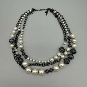 Simply Vera Vera Wang Necklace Modern Black Gunmetal Faux Pearl Layered Chains - Picture 1 of 8