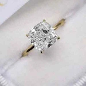 Lab Grown 2.10 Ct Cushion Cut F VS1 CVD Diamond Ring Solitaire 14k Yellow Gold - Picture 1 of 17