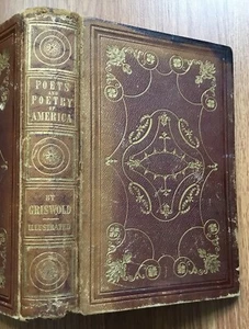 Old 1845 Leather Book POETS & POETRY OF AMERICA Rufus W. Griswold / 3 POE Poems - Picture 1 of 15