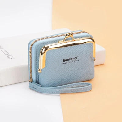 Cartera pequeña de cuero para mujer con marco de metal con doble cierre y cremallera para cambiar monedas Foto 1 de 4