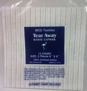 MCG Textiles Tear Away Waste Canvas Cross Stitch Embroidery 14 Count 3 Pc 6x6 - Picture 1 of 3