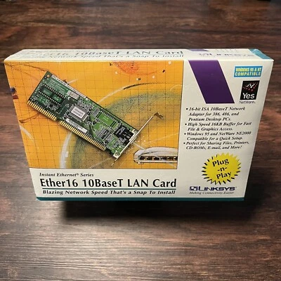 10BaseT ISA Network Card Linksys XTIDE Compatible 28-Pin EEPROM Socket NOS - Image 1 of 4