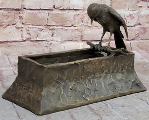 Exquisite Signed Bronze Bird Bath Planter Sculpture for Indoor Outdoor Artwork - Picture 1 of 10