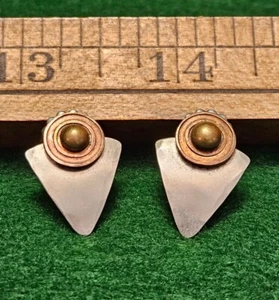 RARE Vintage 925 Sterling & Bronze Majorie Baer MB SF Modernist Arrow Earrings  - Picture 1 of 14