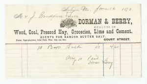 Dorman & Berry 1875 Auburn Maine Billhead legno carbone generi alimentari calce cemento rivenditore - Foto 1 di 2
