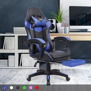 Neo Chair Gaming Office PU Leather Massage Sport Racing Lumbar Headrest Footrest - Picture 1 of 87