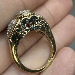 WOW! Anello Michael Dreschler MDJ argento 18 kt oltre 925 diamante bianco e blu misura 6,75 - Foto 1 di 22