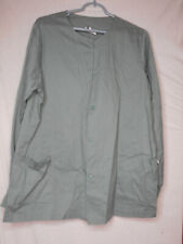 Solid Green Button Front Coat Jacket Scrub Top Long Sleeve Medical Uniform 
