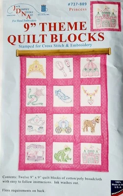 New Jack Dempsey Stamped Embroidery 12-9" x 9" Squares Quilt Blocks Princess  - Image 1 of 3