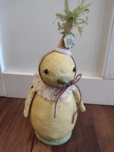 Easter Chick Chicken Yellow Party Hat Figurine Jointed Arms Shabby Chic Spring - Picture 1 of 8