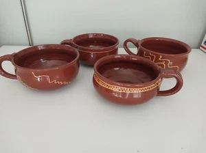 Set /4 Rare Vintage 1985 Turtle Creek Pottery Redware Soup Bowls Marked - Picture 1 of 8