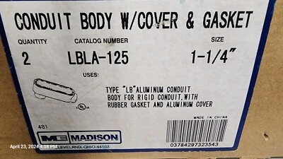 1 1/4'' LB Aluminum Conduit Body With Cover & Rubber Gasket (Qty in box 2) - Image 1 of 2
