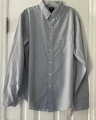 ¡NUEVO CON ETIQUETAS! Camisa de algodón con botones gris a rayas talla grande Reed Edward de $29 para hombre Foto 1 de 4