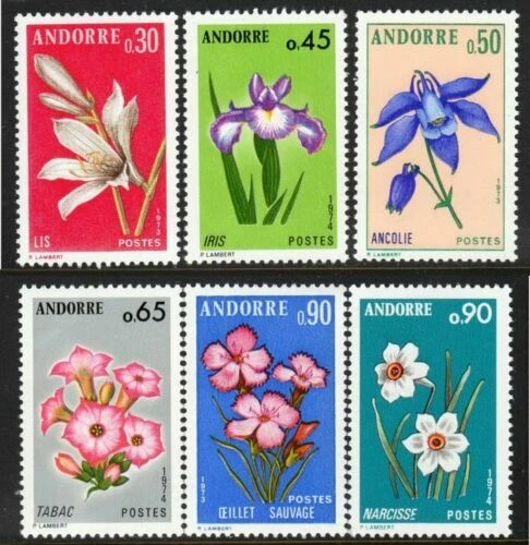 Andorra, French; Scott #222-227 VF MNH 1973-74 Flowers - Image 1 of 1