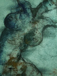 Dessin Pastel Nu Féminin Bleu Bournazel. FO09 - Picture 1 of 3