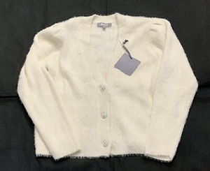 Neu mit Etikett Damen meliert weich gerippt verziert Langarm Cardigan Pullover Gr. M  - Bild 1 von 5