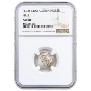 1300-1400 Austria Hall Silver Hand Heller NGC (AU50-AU58) Story Vault - Picture 1 of 5