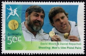 2006 Commonwealth Games 50c David Moore & Daniel Repacholi Stamp Good Used - Imagen 1 de 1