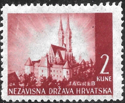 1941 CROACIA N.D.HRVATSKA SEGUNDA GUERRA MUNDIAL🔥Mi#52🔥2 kune MNH/ZAGREB arquitectura en muy buen estado Foto 1 de 2