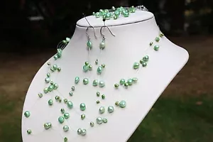 S9 echte Süßwasser Perlen Schmuck Set Kette Halskette Ohrringe Armband Collier - Bild 1 von 1