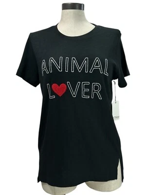 P.J. Camiseta SALVAGE Animal Lover Talla M Negra Blanca Bordada Camiseta Informal Acogedora Foto 1 de 4