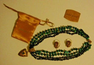 BARBARA GARWOOD Teal PEARLS, Topaz & Gold Filigree PENDANT & Lever-back Earrings - Picture 1 of 11