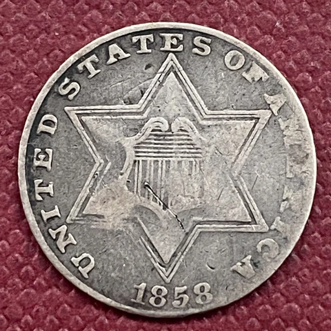 1858 Three Cent Silver Trime 3c Better Grade VF - XF #53551 Cover