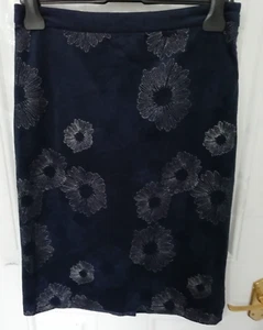 Roba Bianca 10 Blu Navy Velluto Feel Floreale Ricamato Elegante Gonna S/Zip Foderata - Foto 1 di 8