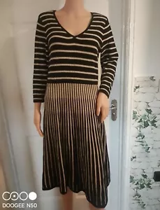 Laura Ashley blue stripe wool blend knee length jumper dress size 12 perfect - Picture 1 of 5