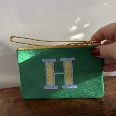 Joules Green Leather Wristlet Zip Purse - H Initial- Bee Lining-17.5cm x 11cm - Image 1 of 4