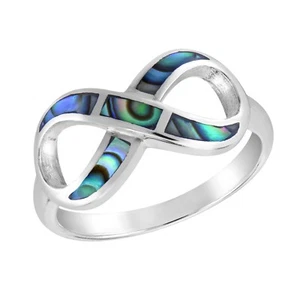 Anillo Banda Eternidad de Amor Infinito Arco Iris Concha de Abulón Plata Esterlina-9 - Imagen 1 de 7
