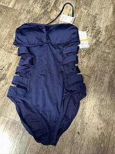Kenneth Cole Reaction Badeanzug Gr. XS Einteiler dunkelblau Seitenausschnitt Bandeau - Bild 1 von 12