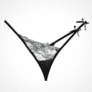 Allure Lingerie Pixie Lace G String Panty w/ Bow - Black - OS - Picture 1 of 4